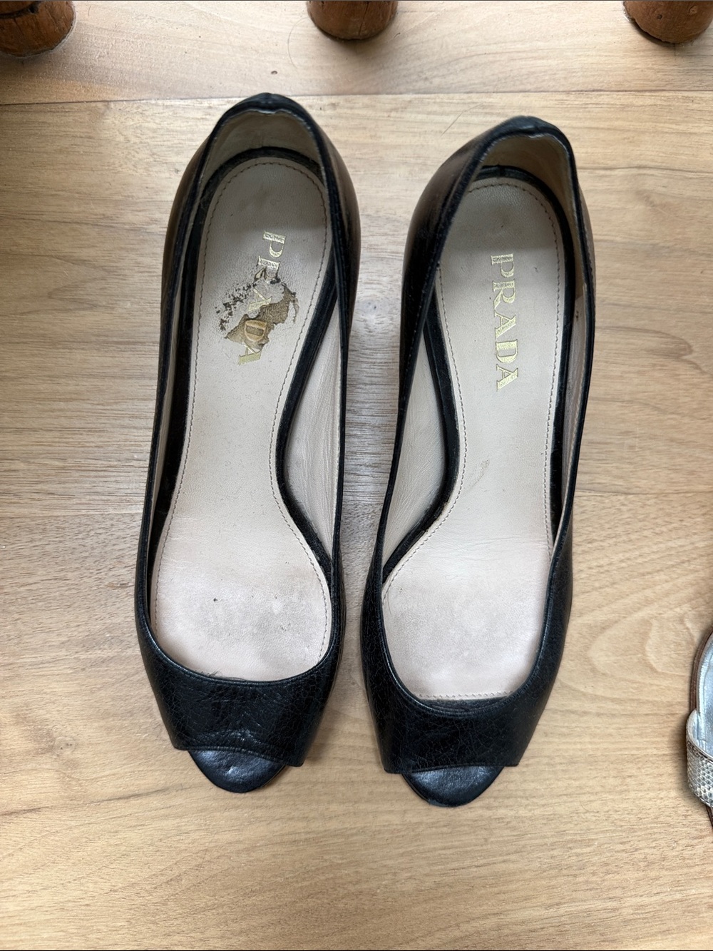 Prada Black Leather Peep-Toe Heels